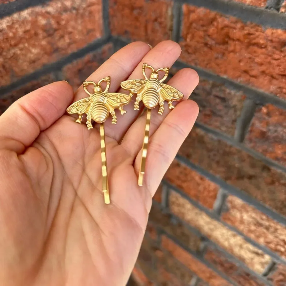Free People Beehive Matt Gold Hair 2 Barrettes - Picture 1 of 10